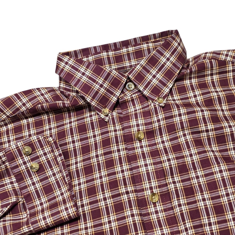 L.L.Bean Traditional Fit Mens Plaid Button Down Long Sleeve Shirt Size M Maroon